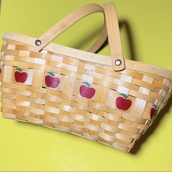 VTG Fall Apple painted fruit gather wicker basket
